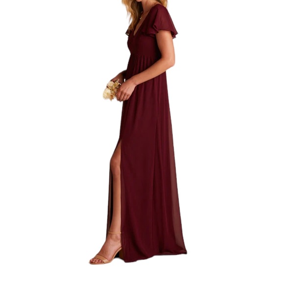 NWOT Birdy Grey Hannah Chiffon V-Neck Flutter Sleeve Dress in Cabernet - Picture 2 of 8